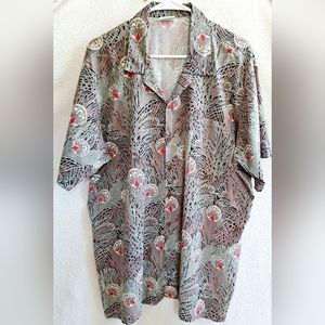 Men's Caribbean Club Grey Floral/ Tropical Button Down Shirt